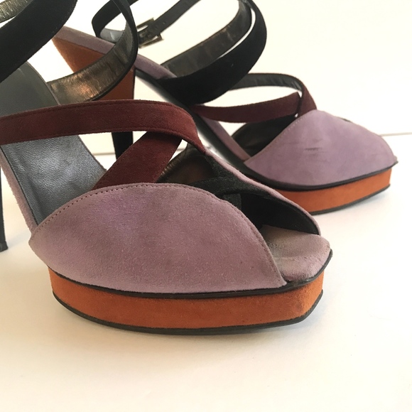 Prada Suede Platform Heels Sandals 40 Strappy Shoe - Picture 6 of 8